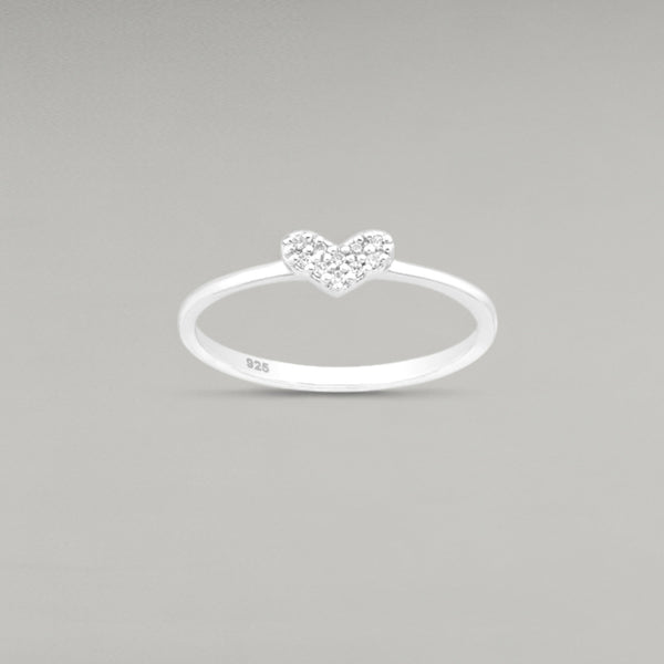 Sterling Silver Heart Ring Decorated With CZ Diamonds
