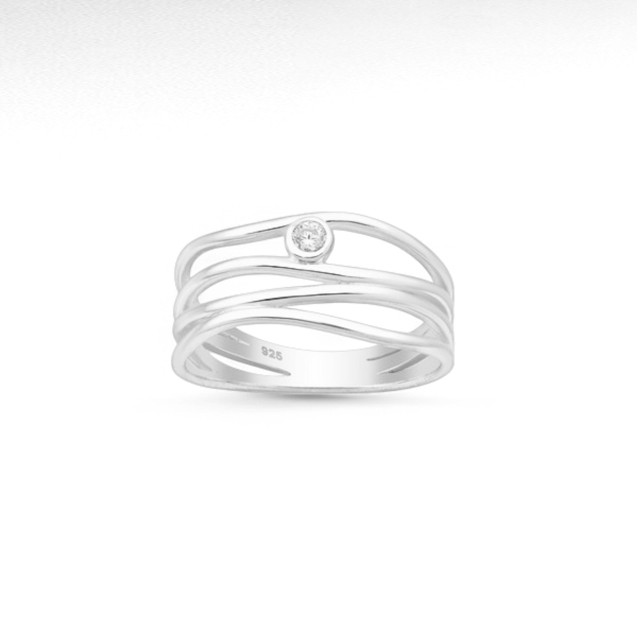 Sterling Silver Layered Ring with Cubic Zirconia Diamond