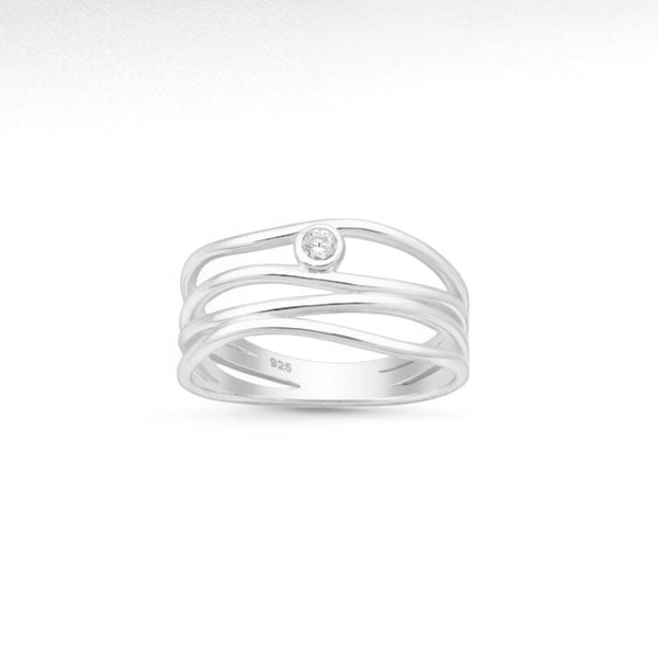 Sterling Silver Layered Ring with Cubic Zirconia Diamond