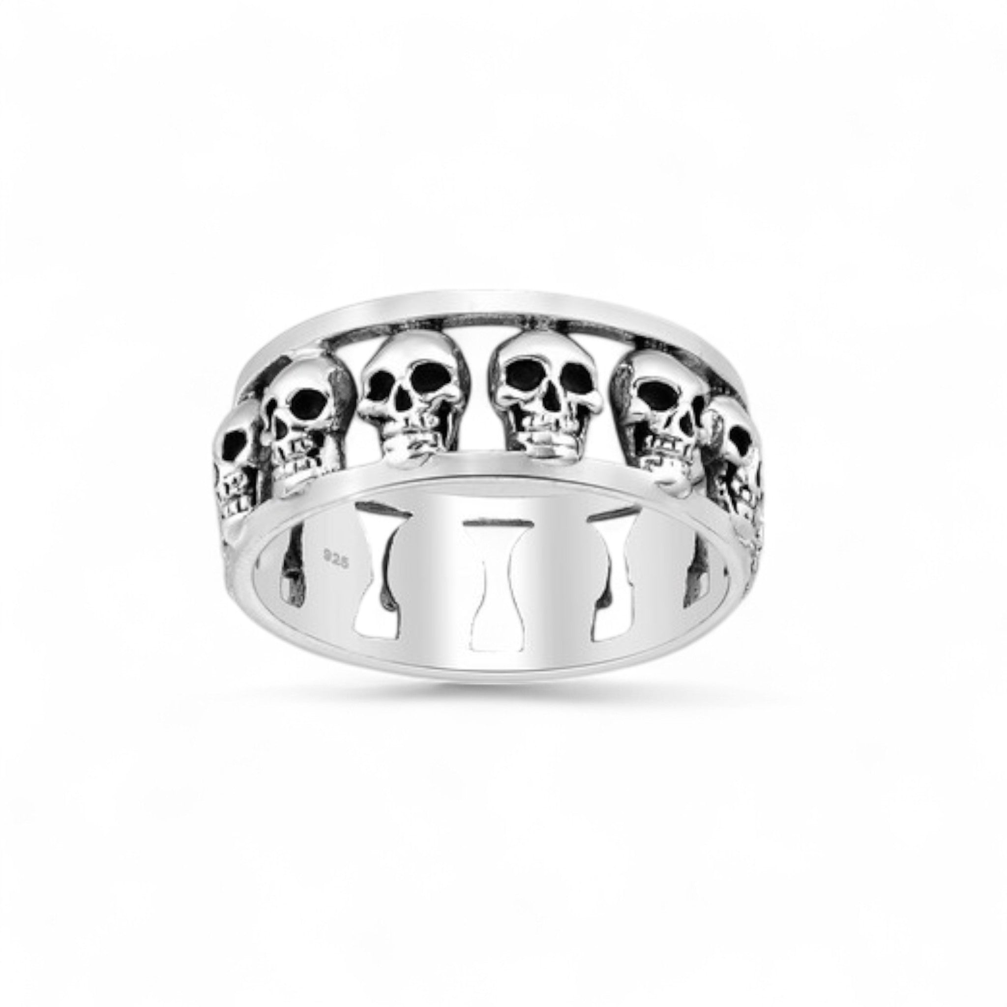 Sterling Silver Oxidized Skull Band Ring - 8mm - R3
