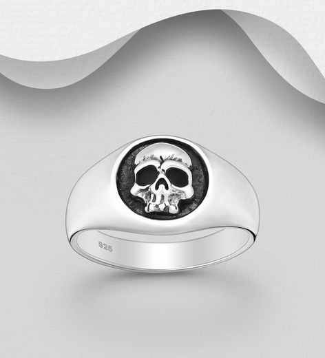 Sterling Silver Oxidized Skull Ring