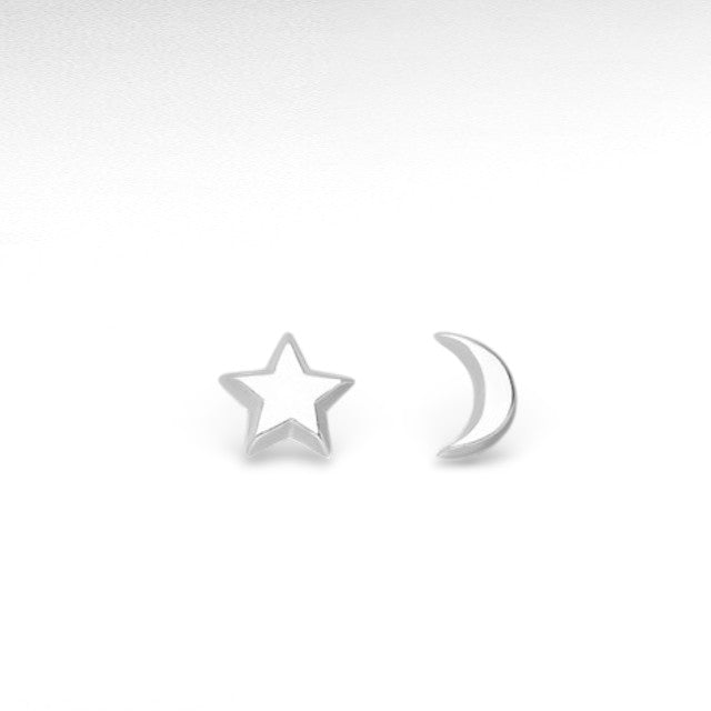 Sterling Silver Push-Back Crescent Moon and Star Earrings
