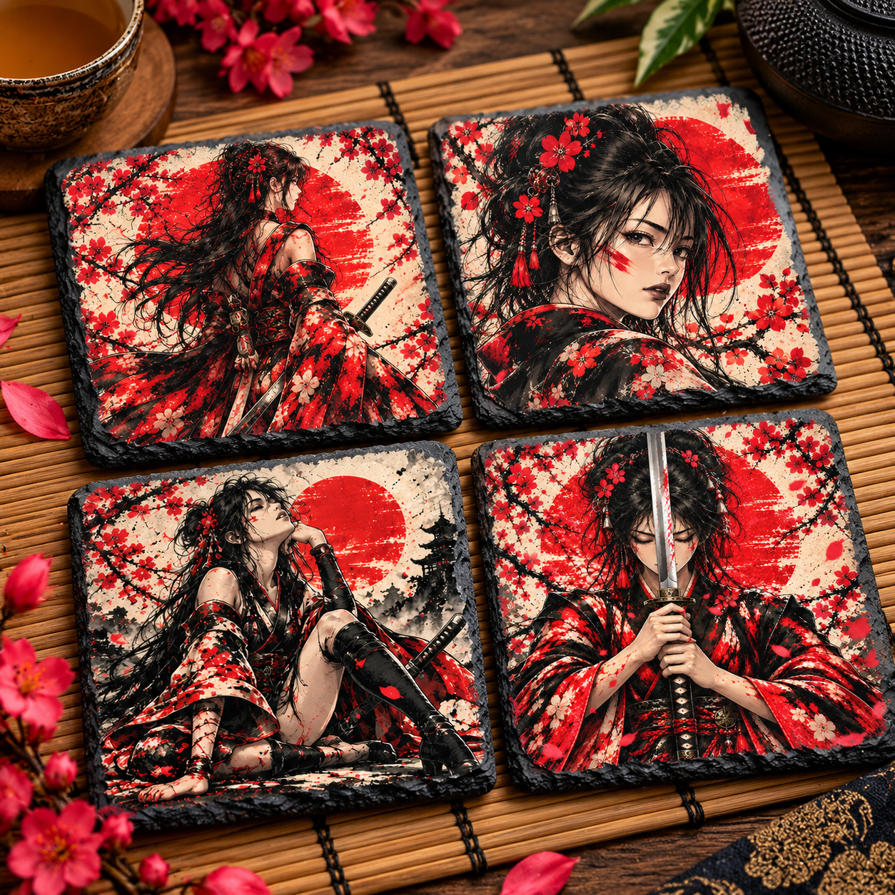 Crimson Muses Slate Coasters