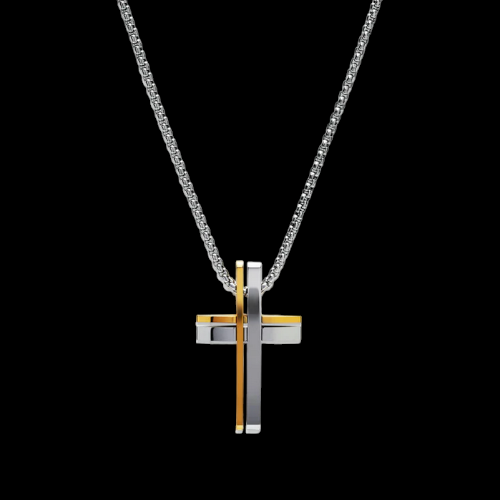 Steel with Gold Cross Necklace