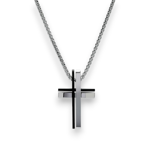 Steel with Black Cross Necklace