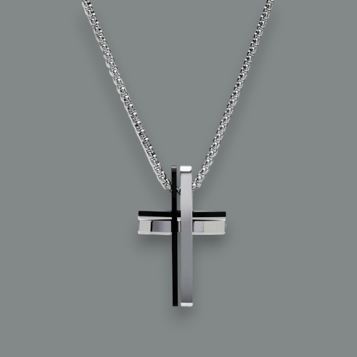Steel with Black Cross Necklace