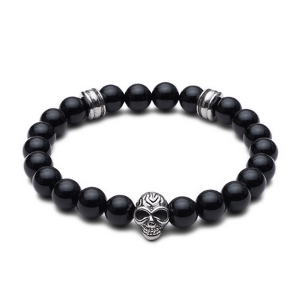 Skull and Bead Onyx Bracelet