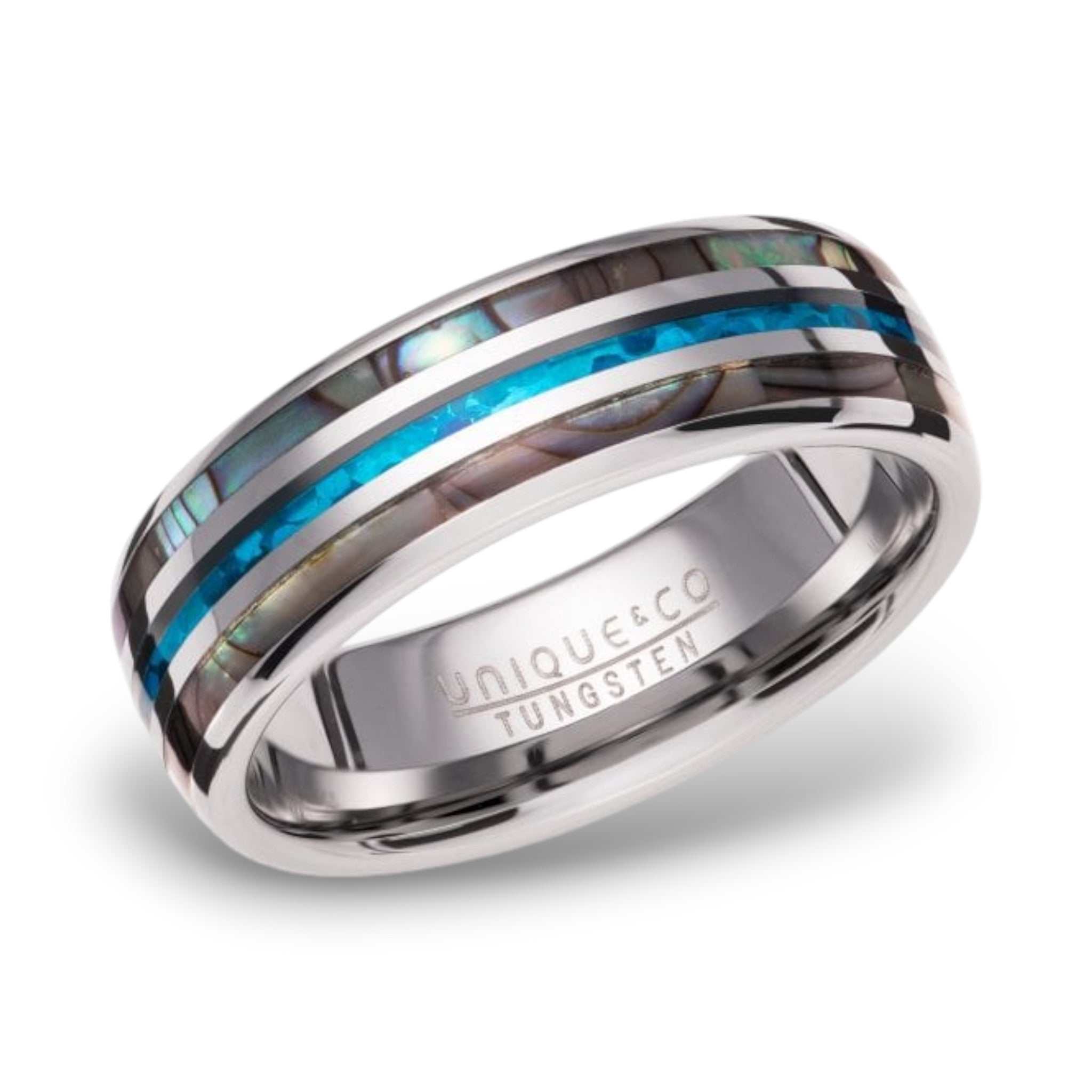 Tungsten Carbide Ring with Abalone Shell Inlay