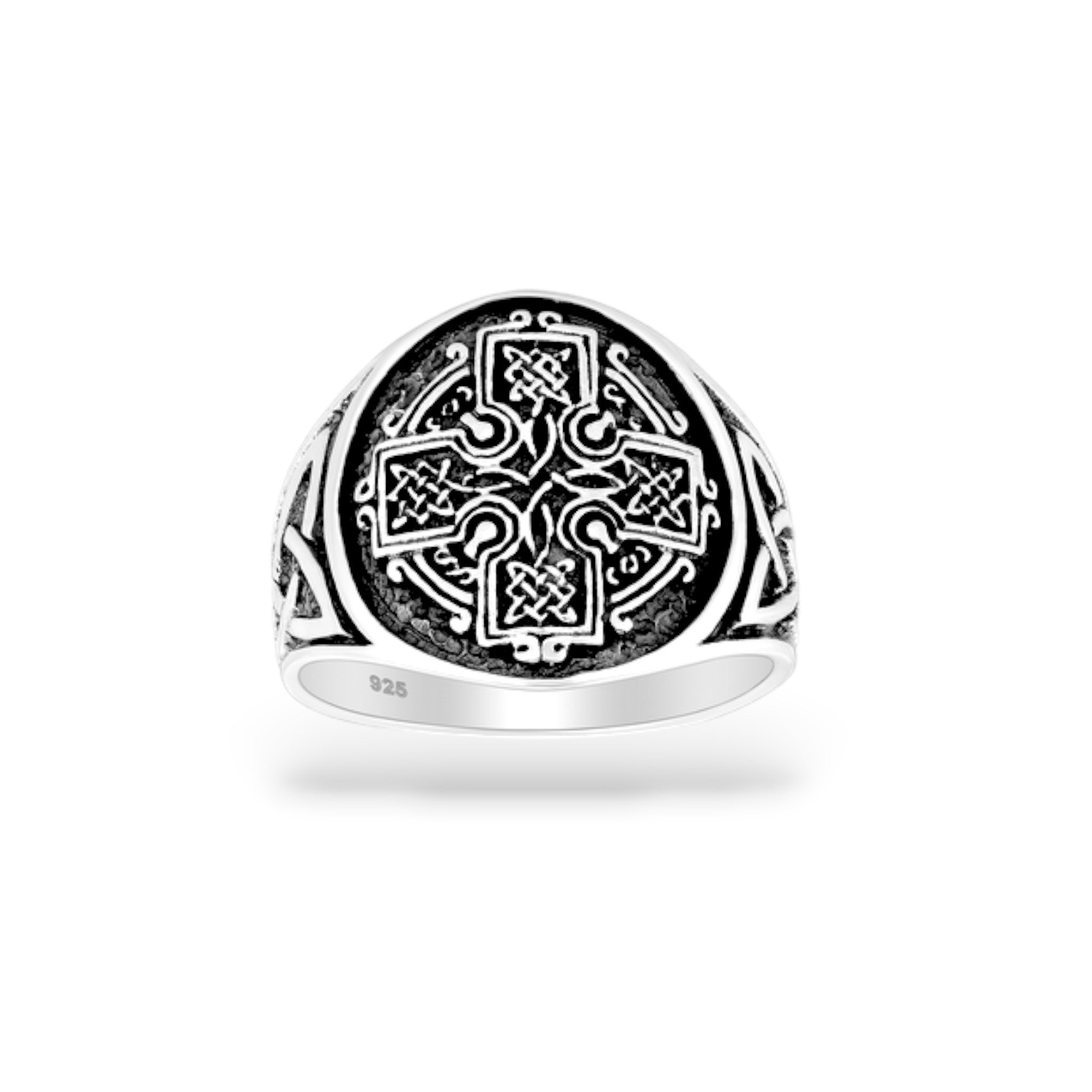Silver Oxidized Cross and Celtic Ring