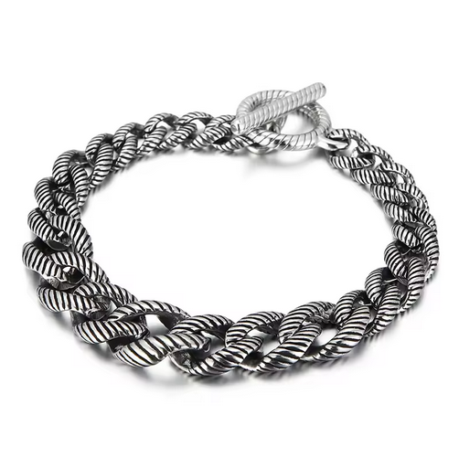 Striped Link T-Bar Bracelet — Stainless Steel