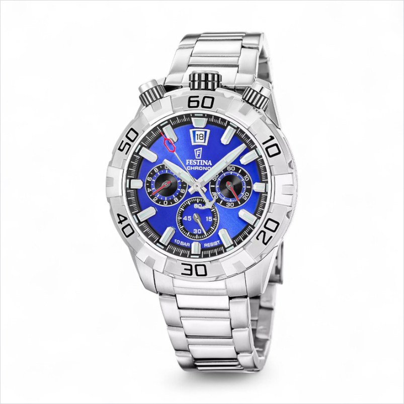 Festina Men's Bullhead Watch, Blue With Steel Bracelet