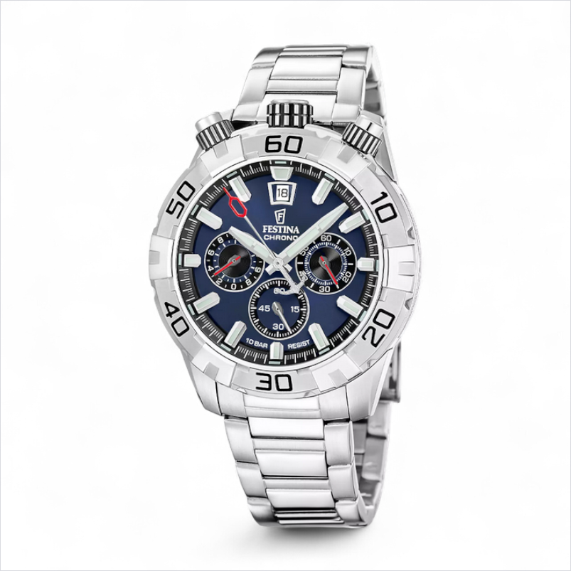 Festina Men's Bullhead Watch, Dark Blue With Steel Bracelet