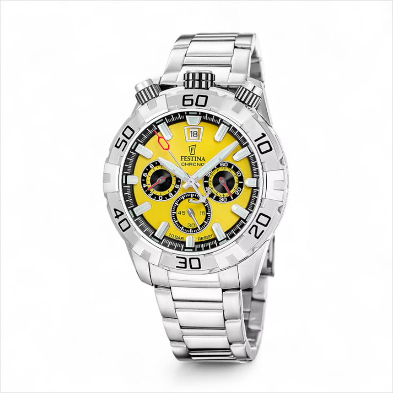 Festina Men's Bullhead Watch, Yellow With Steel Bracelet