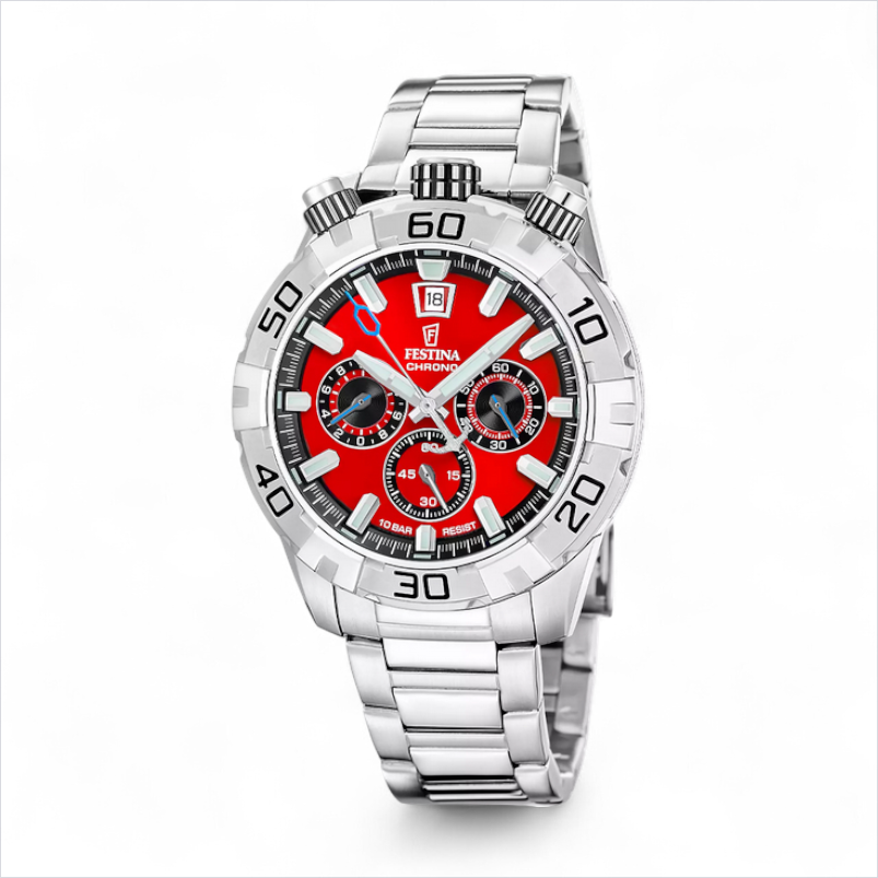 Festina Men's Bullhead Watch, Red With Steel Bracelet