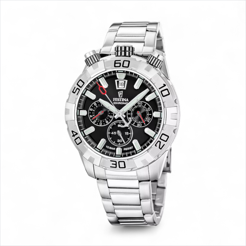 Festina Men's Bullhead Watch, Black With Steel Bracelet