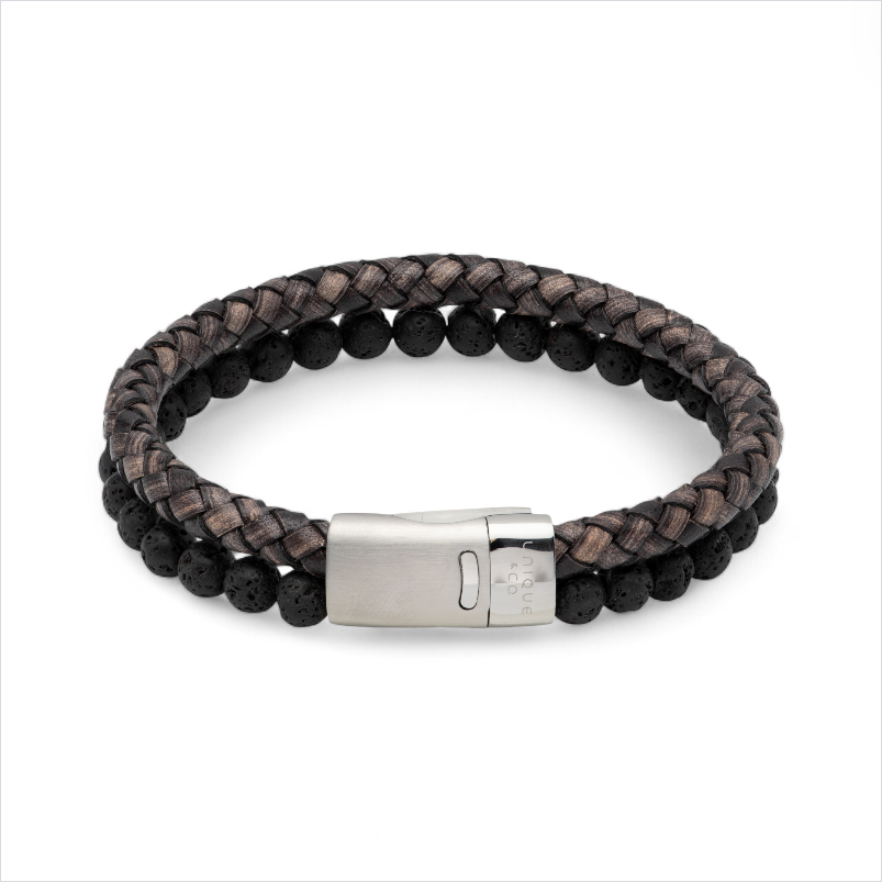 Black Leather & Bead Bracelet