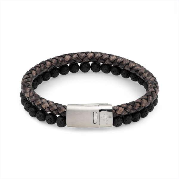 Black Leather & Bead Bracelet