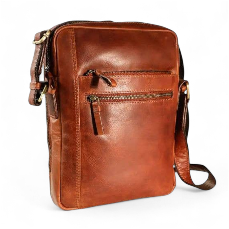 Men's Leather Cognac iPad/Tablet Messenger Bag