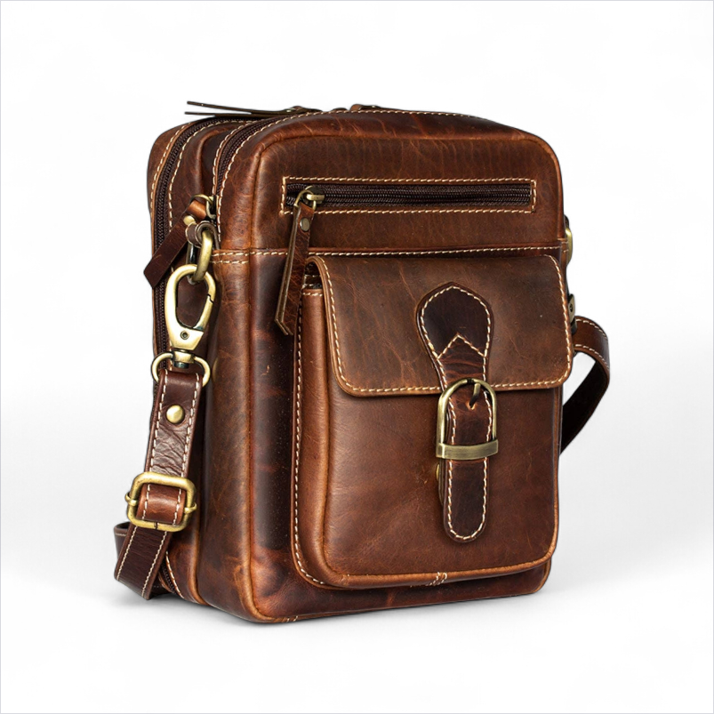 Waxed Leather Crossbody Bag - Brown