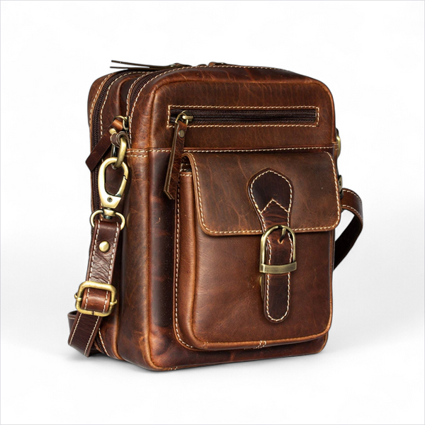 Waxed Leather Crossbody Bag - Brown