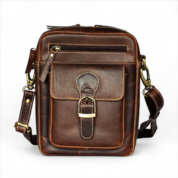 Waxed Leather Crossbody Bag - Brown
