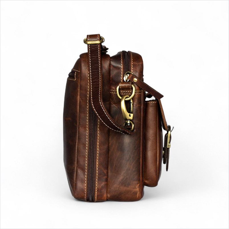 Waxed Leather Crossbody Bag - Brown