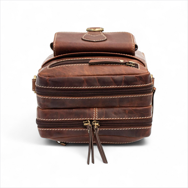 Waxed Leather Crossbody Bag - Brown