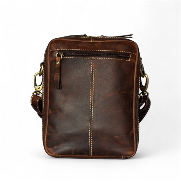 Waxed Leather Crossbody Bag - Brown