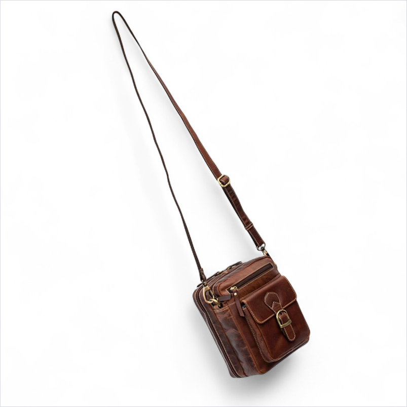 Waxed Leather Crossbody Bag - Brown