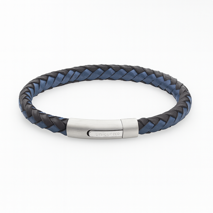 Braided Leather Bracelet with Steel Clasp