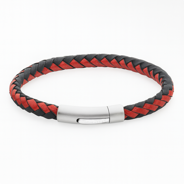 Braided Leather Bracelet with Steel Clasp