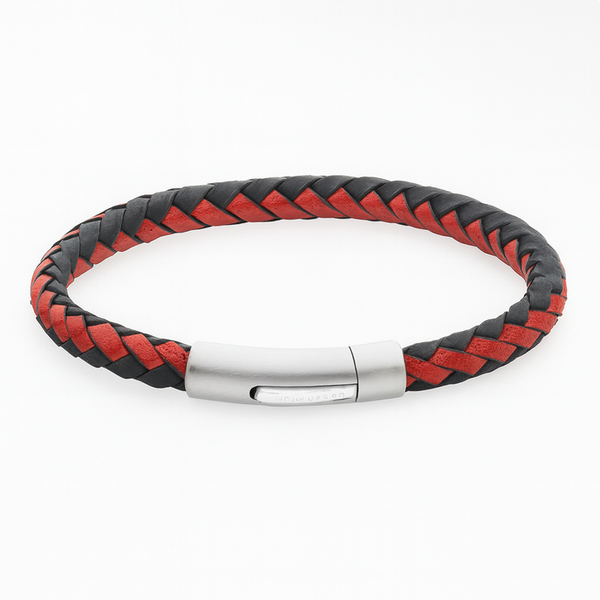 Braided Leather Bracelet with Steel Clasp