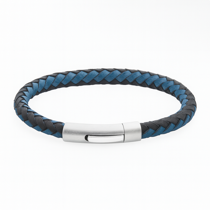 Braided Leather Bracelet with Steel Clasp