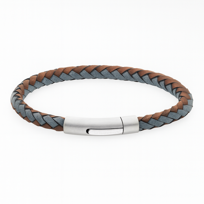 Braided Leather Bracelet with Steel Clasp