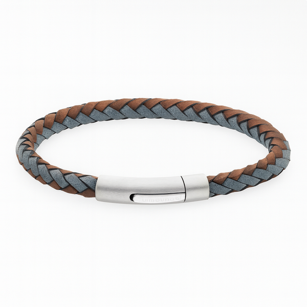 Braided Leather Bracelet with Steel Clasp