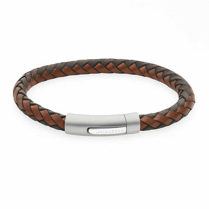Braided Leather Bracelet with Steel Clasp