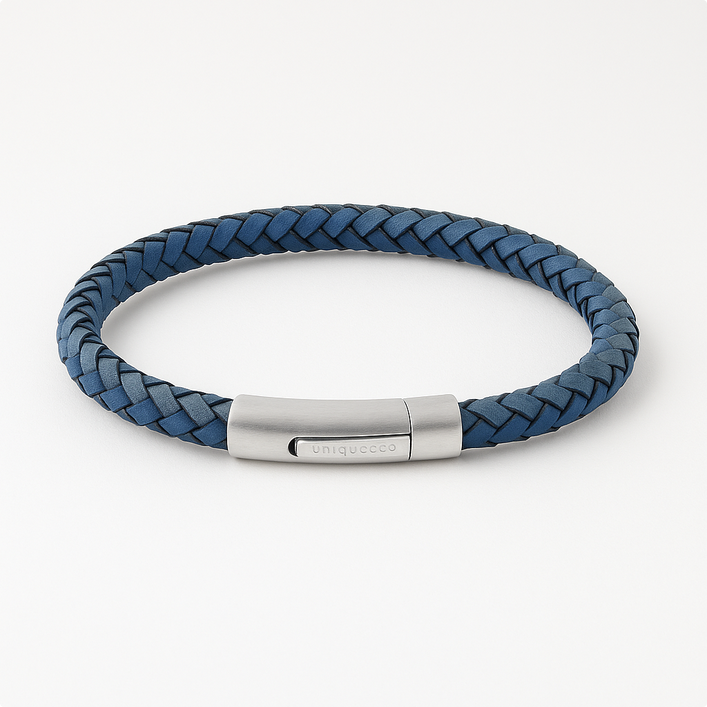 Braided Leather Bracelet with Steel Clasp