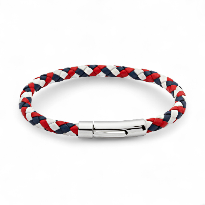 Plaited Leather Bracelet – Red, White & Blue