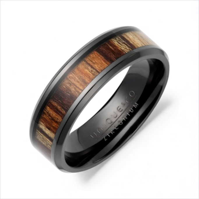 Zirconium Ring with Wood Inlay