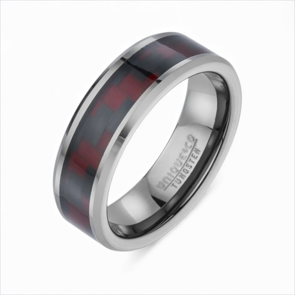 Black & Red Tungsten Carbide Ring