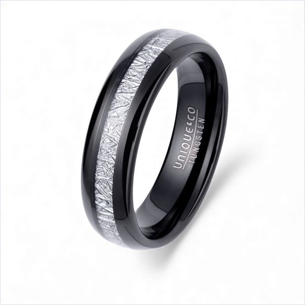 Black Tungsten Carbide Ring with Meteorite Inlay