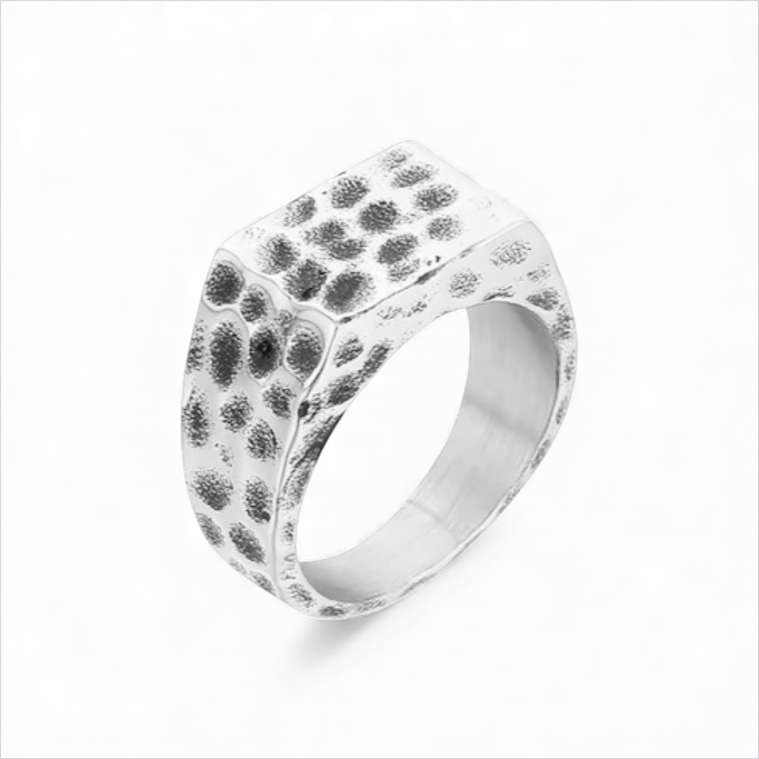 Hammered Stainless Steel Signet Ring
