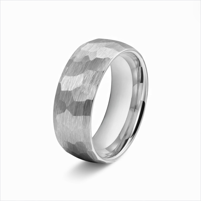 Silver Hammered Titanium Ring - 8mm