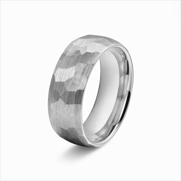 Silver Hammered Titanium Ring - 8mm