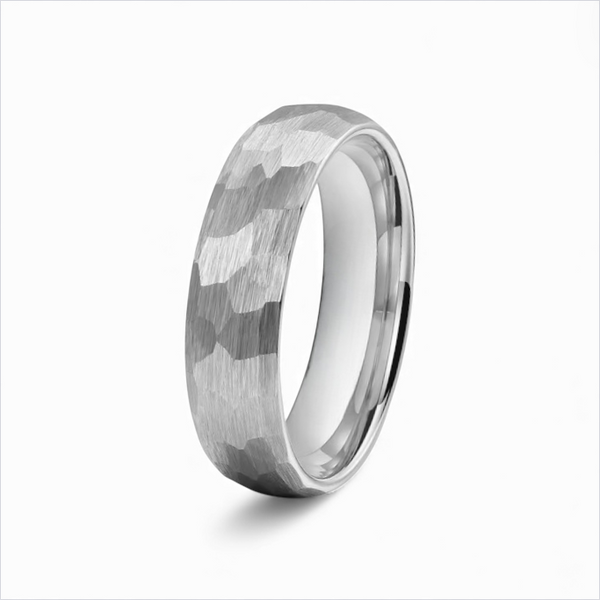 Silver Hammered Titanium Ring - 6mm