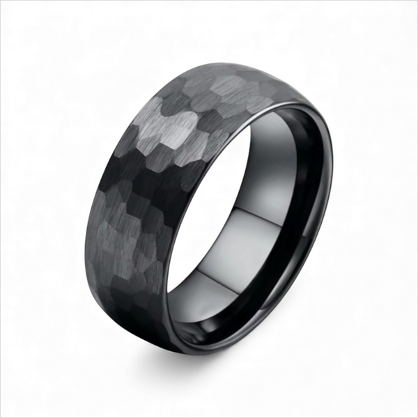 Black Hammered Titanium Ring - 8mm