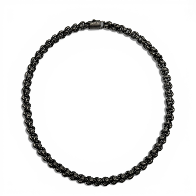 Chunky Oxidised Stainless Steel Skull Necklace