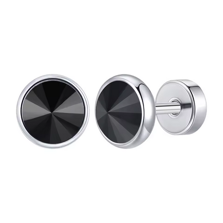 Stainless Steel with Black Cubic Zirconia Stud Earrings
