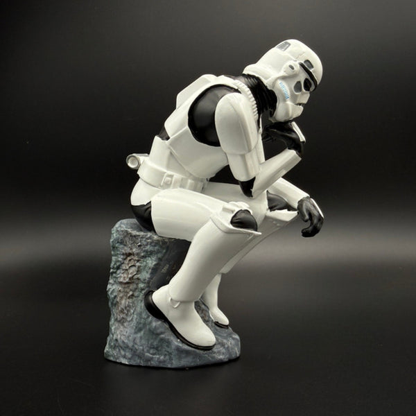 Stormtrooper The Overthinker figurine right side view showing iconic thinker pose and hand painted detail