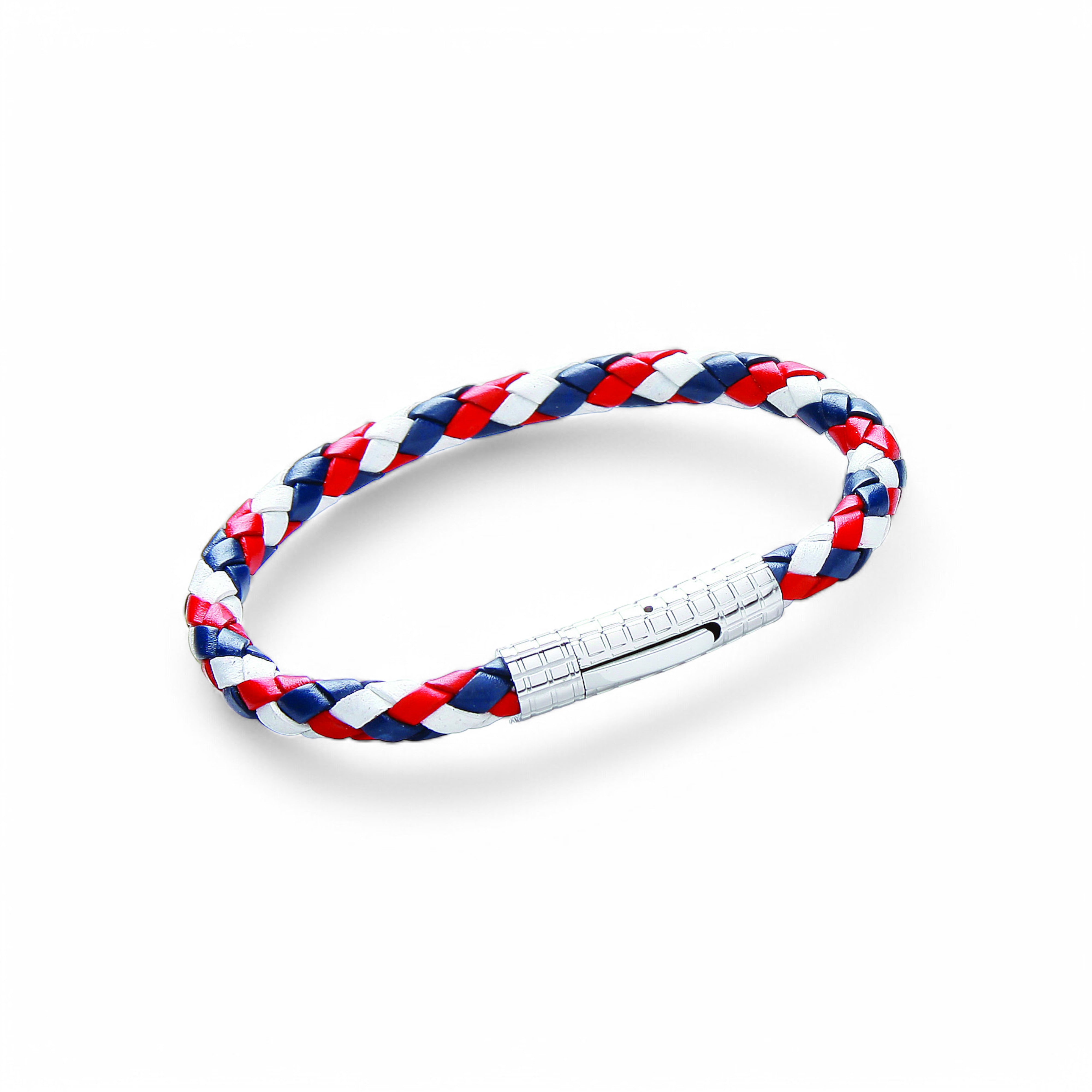 Plaited Red, White and Blue Leather Bracelet